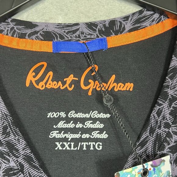 Robert Graham Shirt Men’s 2XL Floral Embroidered Tiger Short Sleeve Artful NWT! - Picture 9 of 12